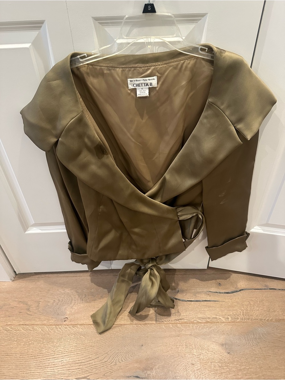 Chetta B Bronze Wrap Satin Blouse with Waist Tie